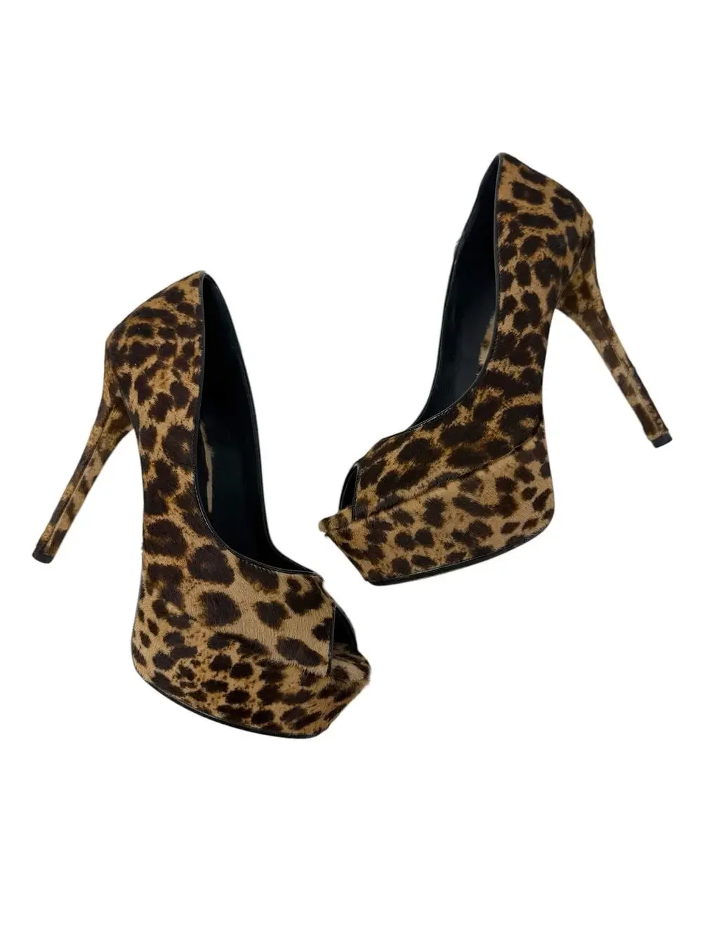 Brian Atwood Leopard Calf Hair Peep Toe Platform Stiletto Pumps Heels Size 8